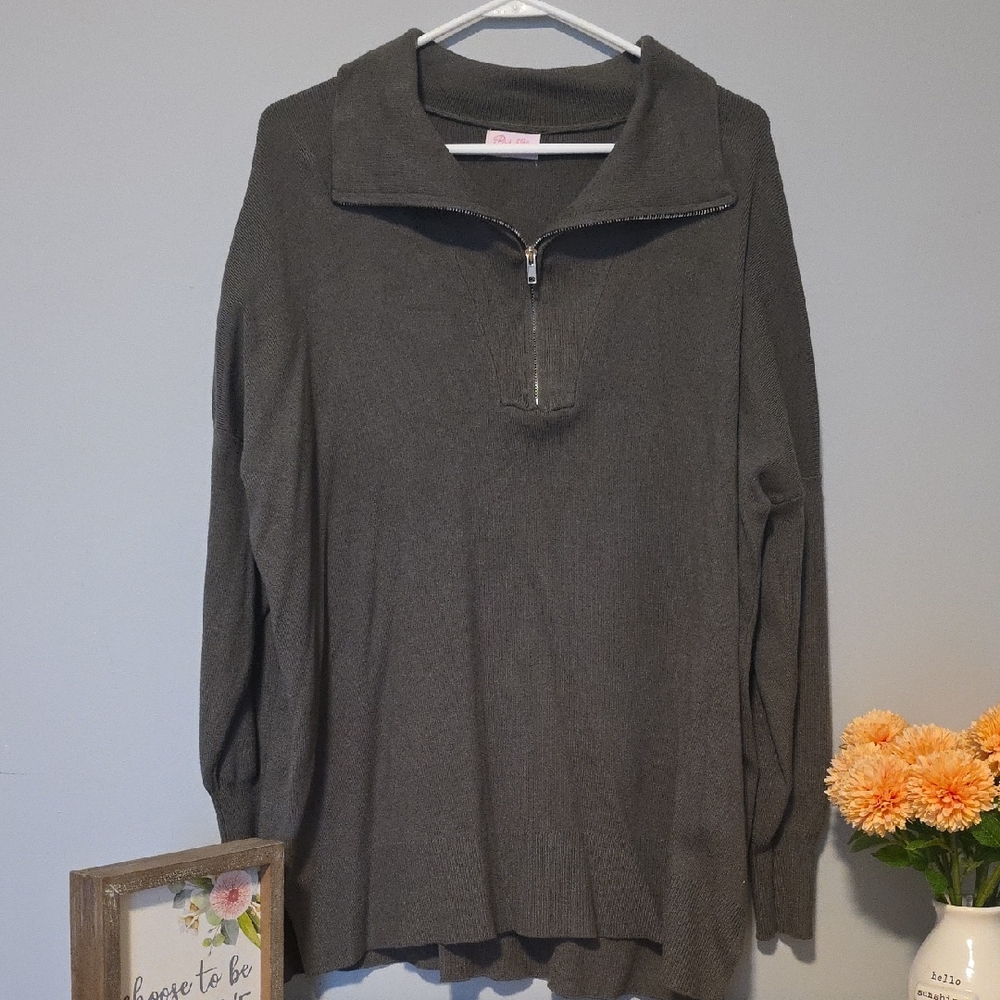 Olive Quarter Zip Sweater